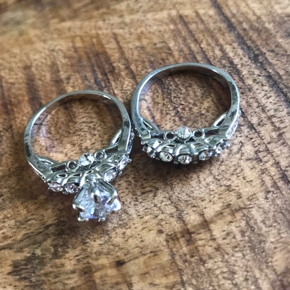 NWT 925 Silver Wedding Set White Sapphire Ring - Picture 3 of 5